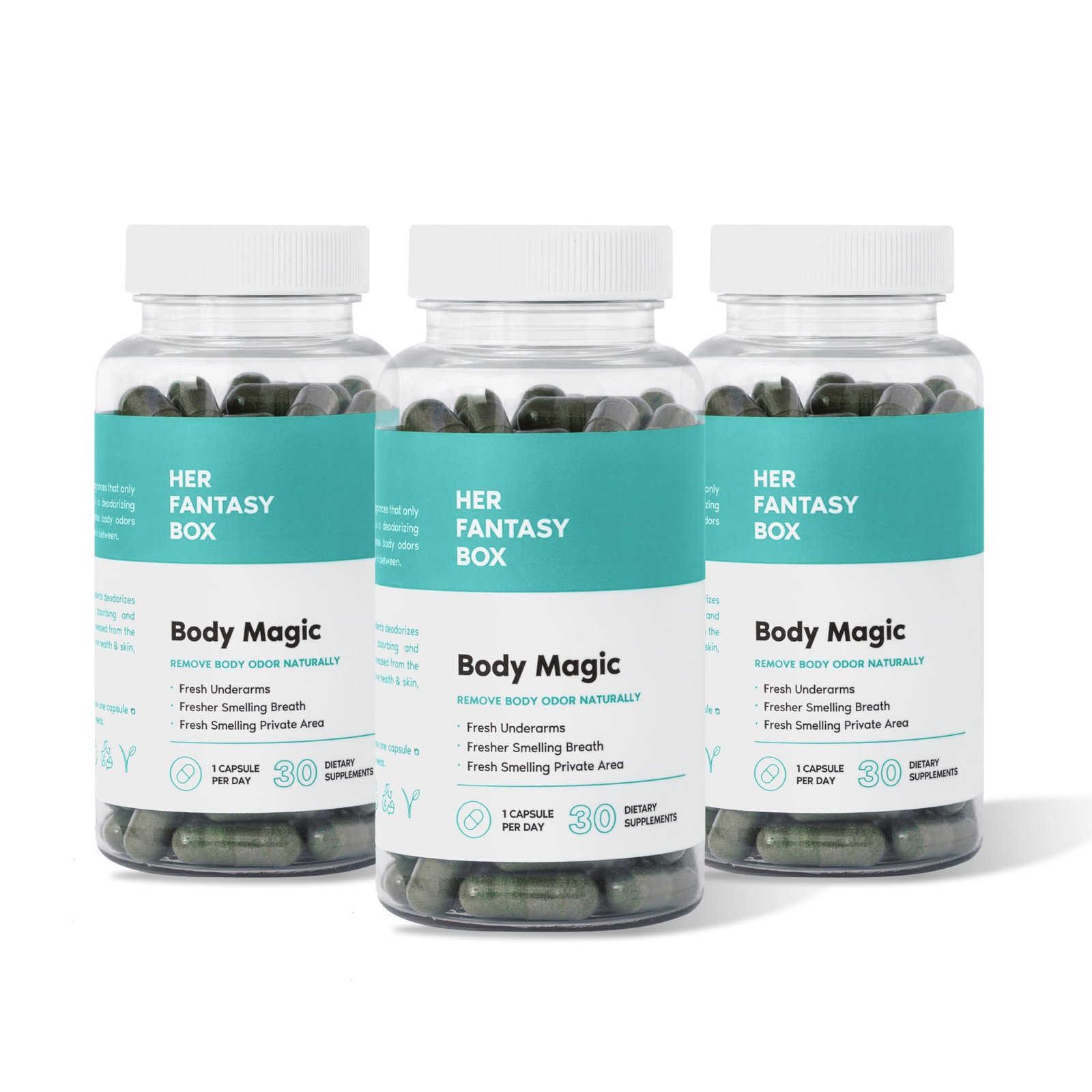 1 pack of Her Fantasy Box _ Body Magic _ Tablets with chlorophyll to eliminate feminine odor (3 packs)