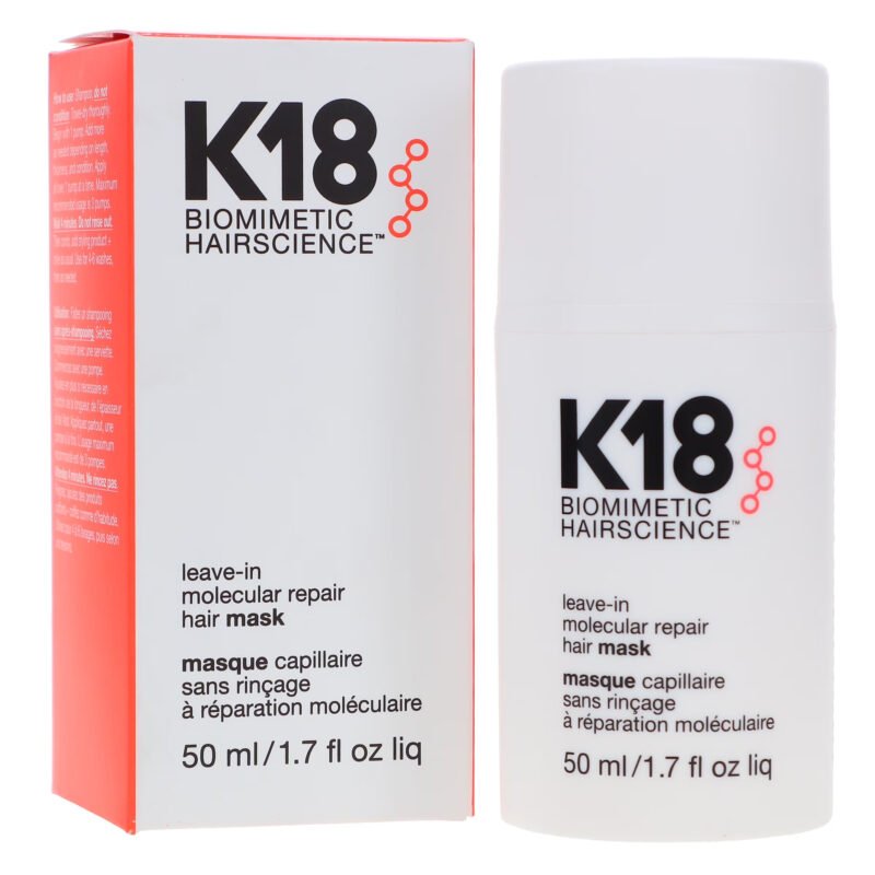 1 Pack K18 Leave-In Molecular Hair Mask to Repair Dry or Damaged Hair, 1.7 fl oz.