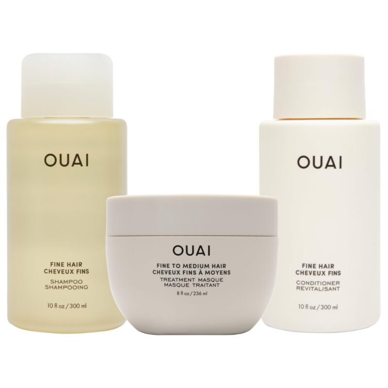1 Pack OUAI Fine Hair Set: Shampoo, Conditioner, and Treatment Mask for Volumizing, Strengthening, and Repairing Hair, 3 x 10 oz.