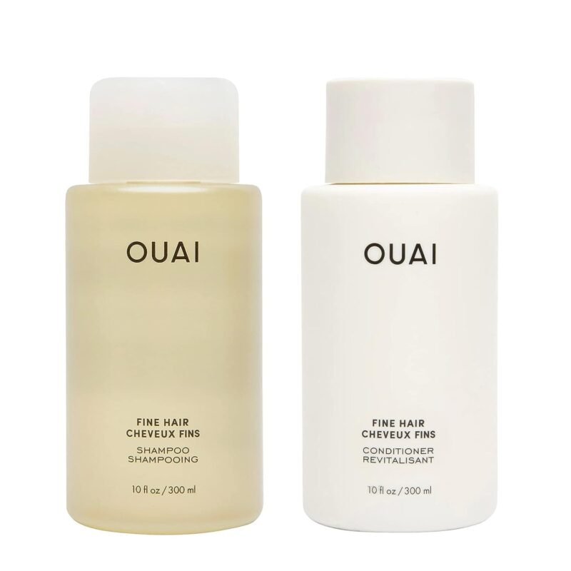 1 x OUAI Fine Sulfate-Free Shampoo and Conditioner Set for Women and Men with Keratin and Marshmallow