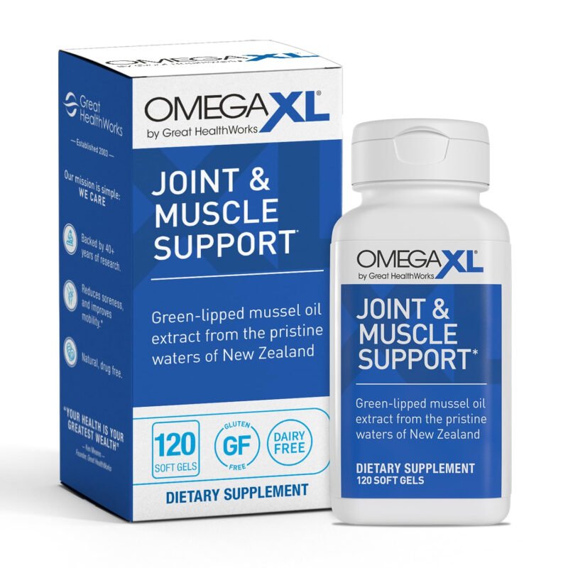 OmegaXL Joint Support, Natural Muscle Support Supplement, Green-Lipped Mussel Oil Softgels, Drug-Free, 120 Count.